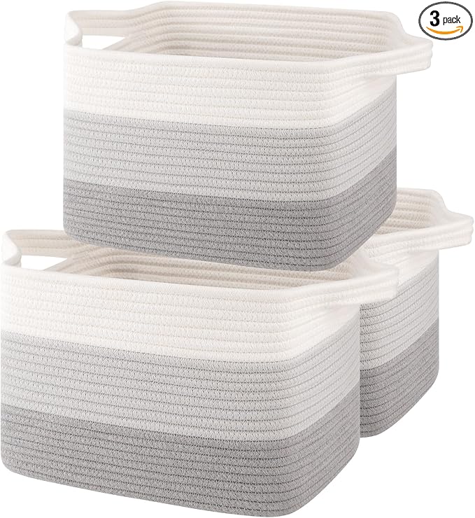 OIASKET Storage Baskets for Organizing, Woven Baskets for Shelves, Rectangle Decorative Organizer for Storage Clothes, Toy, Books, Towels Nursery Bins 3 Pack (Gradient Grey, 13"x9.85"x8.7") by OIASKET