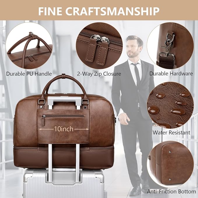 4-in-1 Waterproof Faux Leather Overnight Travel Bag for Women Men | Hospital Gym Weekender Bag Carry On Personal Item Travel Duffel Bags with Shoe Compartment Toiletry Bag Fit 21" Laptop - Image 5
