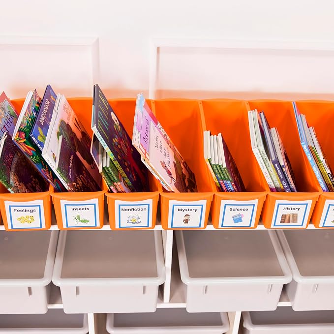 ECR4Kids Linking Storage Book Bins, Interlocking, 10-Piece, Neon Orange | Durable plastic with built-in handles, interlocking, nestable, ideal for books, magazines, and files in a classroom or office - Image 11