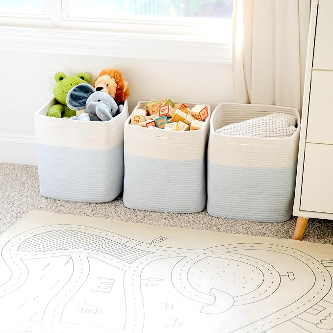 NaturalCozy 13x15x13 Kallax Storage Cubes Bins, 3 Pack | Cotton Rope Cube Storage Bin Woven Baskets for Organizing | Kallax Insert Storage Baskets for Shelves Organizer, Kids Toy, Closet Baby Nursery - Image 7