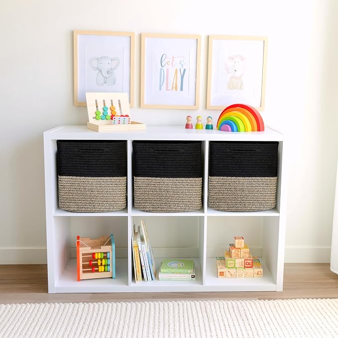 NaturalCozy 13 Inch Cube Storage Bins Cotton Rope Woven Baskets for Organizing 3-Pack | 13 x 13 Storage Cubes | Fabric Square Storage Baskets for Shelves Organizer, Kids Toy Bins, Closet Baby Nursery - Image 3