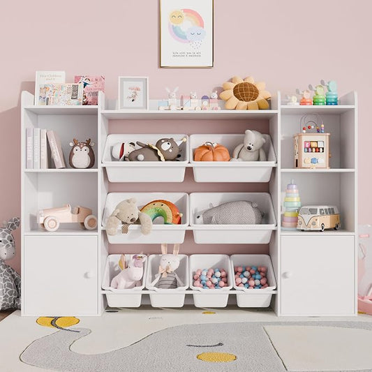 Xilingol Kids Toy Storage Organizer W/8 Removable Toy Bins, 4-Tier Toy Organizers W/6 Storage Cubbies, Kid Bookshelf and Toy Storage for Playroom, Bedroom, Kids Room, Classroom by Xilingol
