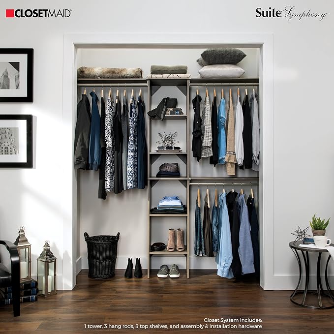 ClosetMaid SuiteSymphony Wood Closet Organizer Kit with Tower, 3 Hang Rods, Top Shelves, Adjustable, Fits Spaces 5-9 ft. Wide, Graphite Grey - Image 2