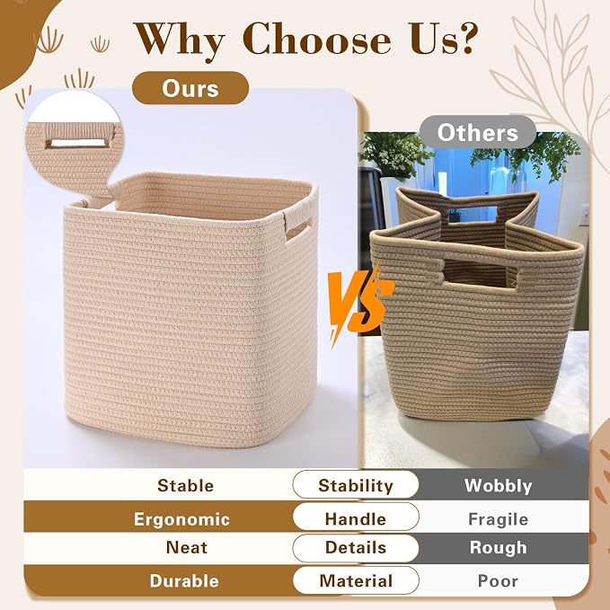 11 Inch Storage Cubes, 3 Pack Cube Storage Bins for Organizing, Cotton Rope Woven Baskets for Shelves, Bathroom, Kids Room, Closets, Baby Nursery - Image 4