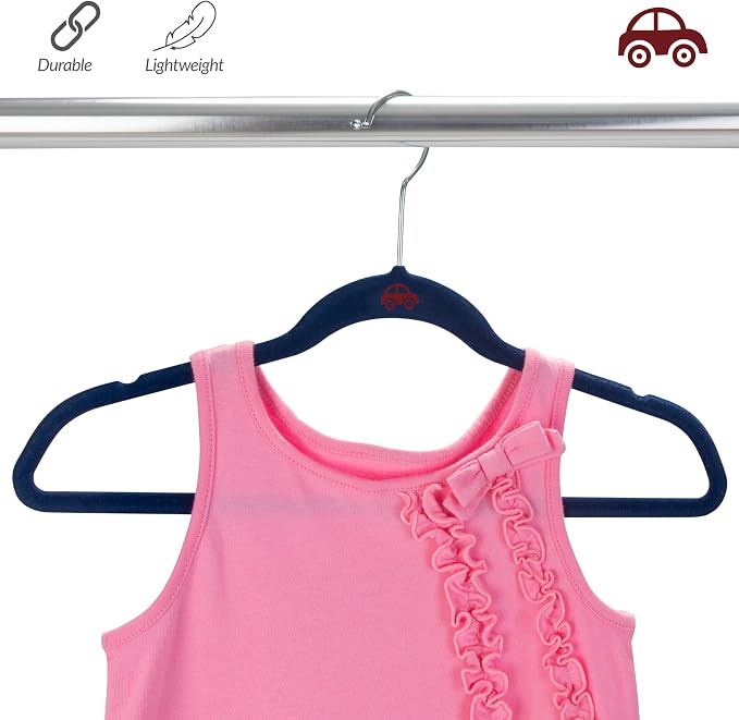 Simplify 25 Pack Kids Velvet Hangers | Slim | Non-Slip Design | Space Saving | Childrens Clothes | Shirts | Pants | Dresses | Baby Nursery | Closet Storage & Organization | Navy - Image 5