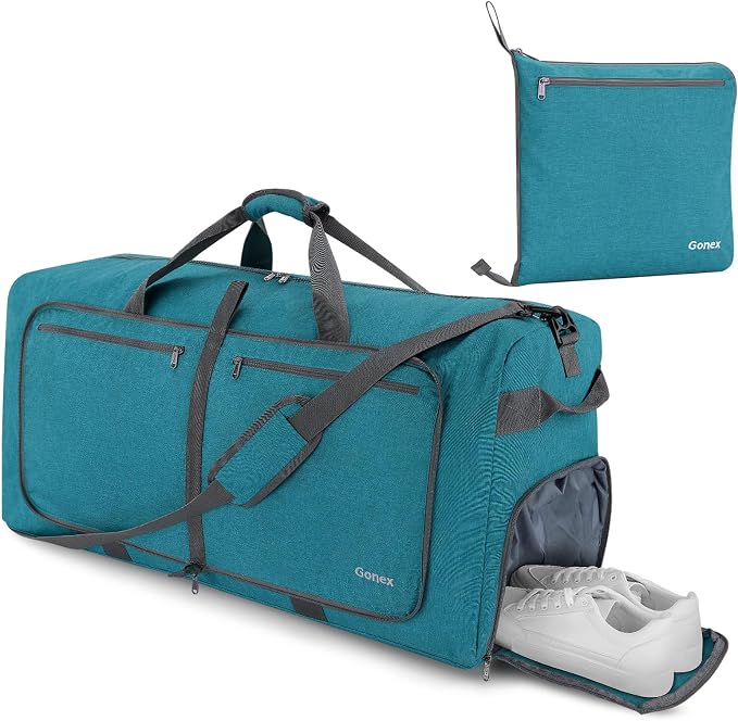Gonex 150L Foldable Travel Duffle Bag with Shoe Compartment, Lightweight | 210D Nylon, Water-Repellent, Folds Compact, Multiple Pockets, Luggage Sleeve,Family Travel & Camping, Teal - Image 8