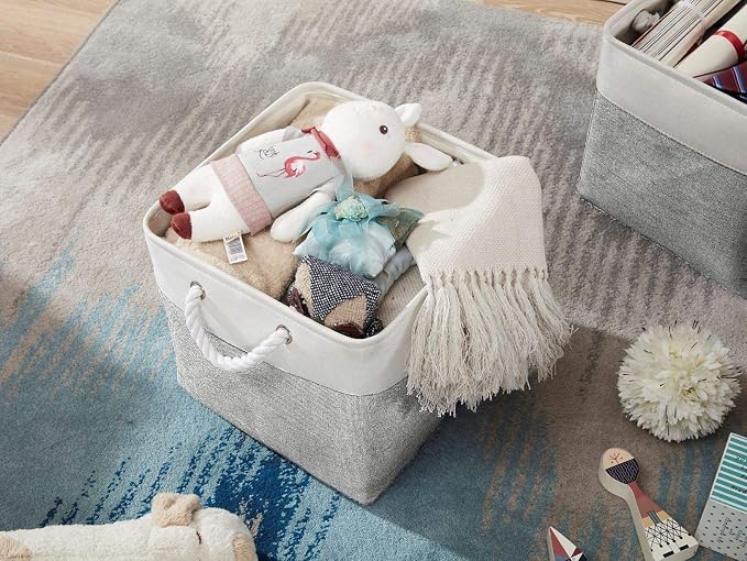 DECOMOMO Cube Storage Bin 13x13 with rope handles, Kallax Storage Cubes | 3 Pack, Fabric Storage Bins for Organizing Clothes, Toys, Books (Grey & White) - Image 8