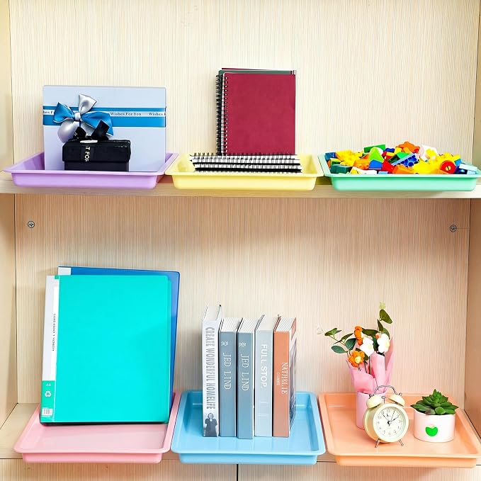 12 Pack Large Plastic Art Trays for Classroom, 16x12x1 Inch,Pastel | Plastic Paint Trays for Kids Craft Activity Sensory Play Stackable Organizer for Preschool Art Projects Jewelry Beads Sorting - Image 4