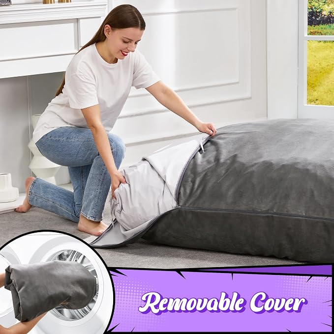 Hobestluk Adult Bean Bag Chair 3 in 1 Convertible Large Bean Bag Sofa | Velvet Grey,Machine Washable,Removable Cover,Easy Convert And Install, Oversied Floor Bed,For Livingroom Bedroom - Image 7