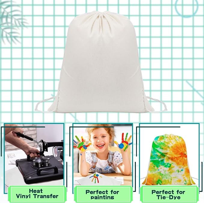 30 Pcs Tie Dye Cotton Drawstring Bags Sublimation Blank Tote Backpack Bulk Items to Tie Dye DIY Birthday Party Favors - Image 3