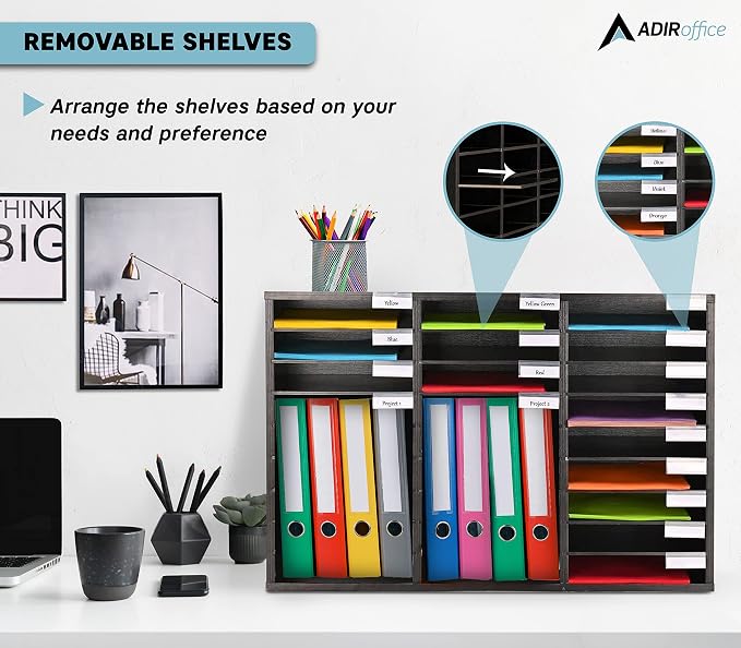 AdirOffice Classroom Mailbox - Wooden Literature Organizer , Construction Paper Storage Organizer , Mail Sorter with Slots , Office Mailboxes With Removable Shelf (27 Slot , Black) - Image 6