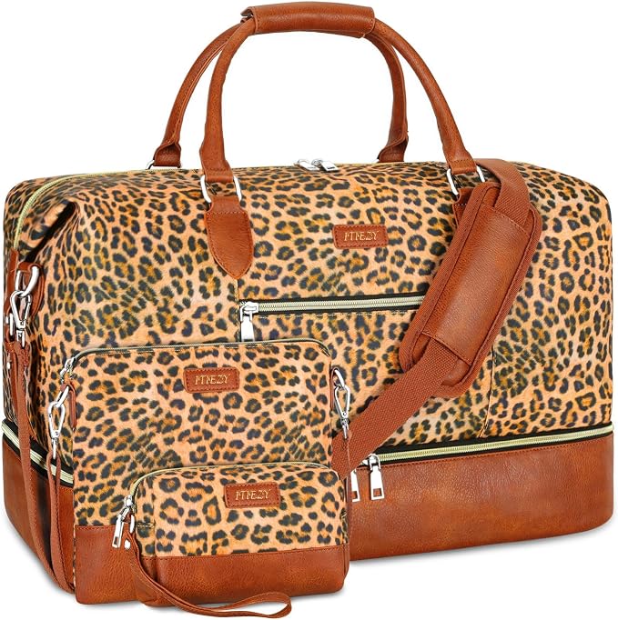 ITIEZY Weekender Bag for Women 21.5" Travel Duffel Large Carry On Bag 3PCS | Nylon Duffel Bag with Waterproof Shoe Compartment, Crossbody Bag and Toiletry Bag, Travel Weekend Hospital Overnight Gym Bag by ITIEZY