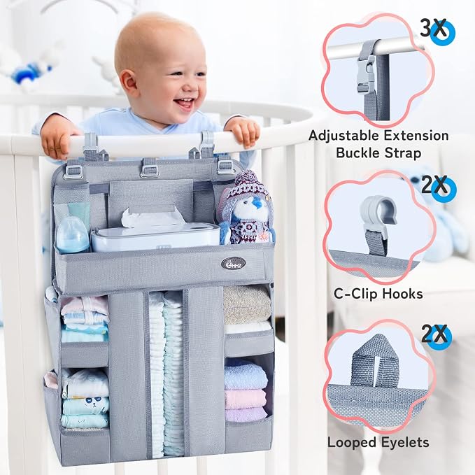 HHZ XL Hanging Diaper Caddy Organizer –Sturdy and Durable Baby Organizer – Diaper Stacker for Changing Table, Crib, Playard or Wall & Nursery Organization – Newborn Baby Essentials - Image 4