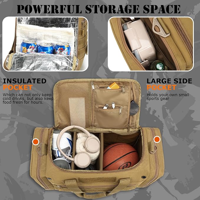 45L Large Duffle Bag for Men & Women - Military Tactical Gym Bag for Travel | Weekender Large Sports Bag with Dividers for Hockey Football Baseball Soccer Basketball & Team Training - Image 3