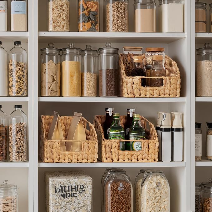 StorageWorks Pantry Baskets for Organizing, Wicker Basket with Built-in Handles, Handwoven Wicker Storage Baskets, Water Hyacinth for Shelves, 2 Pack | Water Hyacinth Pantry Baskets for Organizing, Wicker Baskets with Handles, Handwoven Wicker Storage ... - Image 5