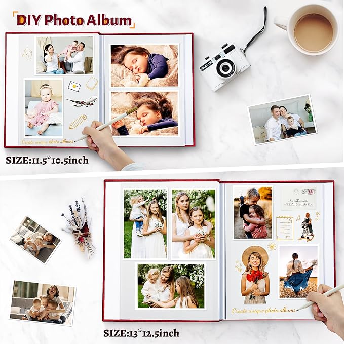 Artfeel Photo Album Self Adhesive Scrapbook,60 Pages Large Photo Book for 4x6,5x7,8x10 Pictures,DIY Album for Baby Wedding Family Travel Birthday,with Metallic Pen and Scraper - Image 3