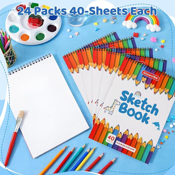 9" x 12" Sketch Book, 24-Pack 40 Sheets Drawing Paper Pad for Kids Coloring, Writing or Painting, Kid Drawing Pad & Art Supplies, Sketch pad for Kids Ages 3+ (9" x 12"(Pack of 24)) - Image 7