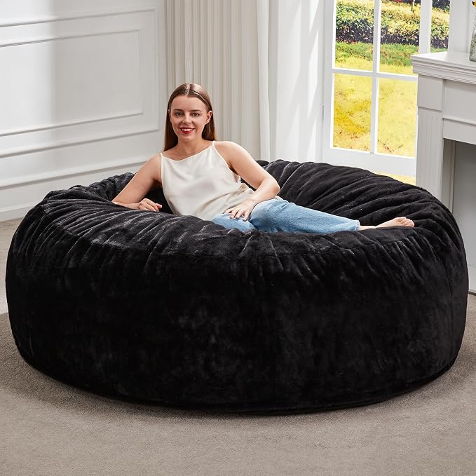 Hobestluk Bean Bag Chair for Adult Giant Beanbag with Filler Black 5FT | Breathable Material Removable Machine Washable Cover Memory Foam Living Room Bedroom Reading Gaming Oversized Large Big by YourHomeDeservesMore