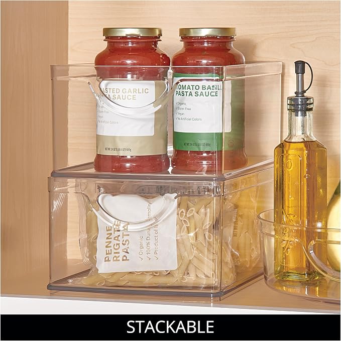 iDesign Plastic Stackable Kitchen Cabinet Storage Bin, Clear | With Handles, Pantry Organizer - Image 5