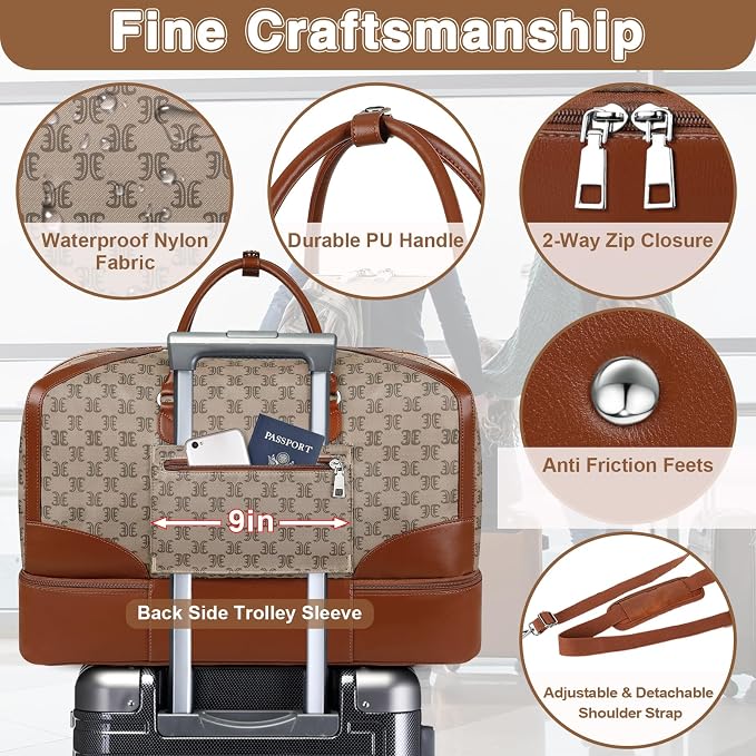 ITIEZY Weekender Bag for Women 21.5" Travel Duffel Large Carry On Bag 3PCS | Nylon Duffel Bag with Waterproof Shoe Compartment, Crossbody Bag and Toiletry Bag, Travel Weekend Hospital Overnight Gym Bag - Image 4