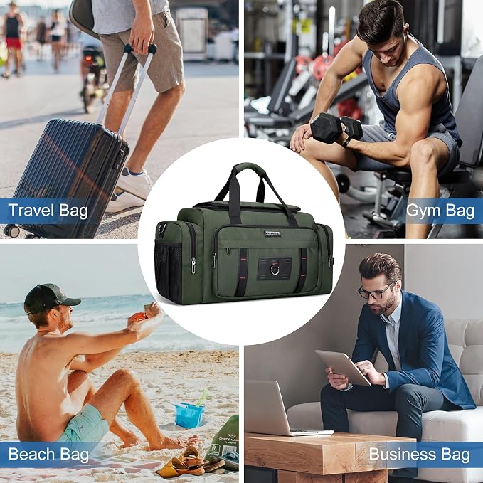 WITZMAN Duffle Bag for Men Large 49L Convertible Nylon Travel Sports Bag | With Shoe Compartment and Dry-wet Pocket, Fits 16" Laptop, Carry On, For Gym, Weekender, Overnight Trips, B719 Army Green - Image 9