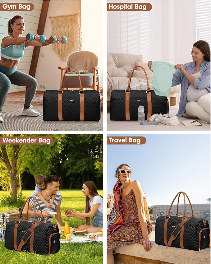 Women Weekender Travel Duffle Bag: Travel Duffel Overnight Bags with Shoe Compartment Large Carry on Tote with Toiletry Bag Weekend Traveling Yoga Gym Hospital Bag for Women with Wet Pocket - Image 4