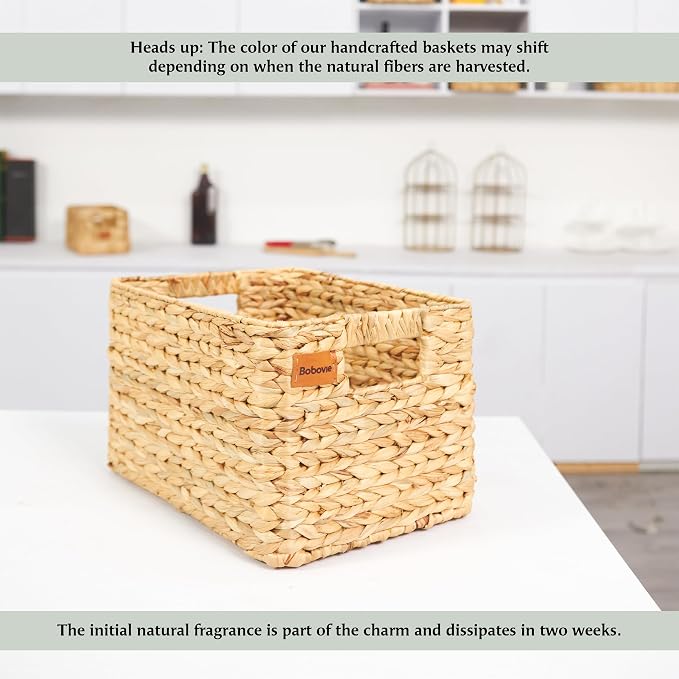 Large Wicker Storage Baskets, Set of 3, Water Hyacinth Basket Organizer, 14.2x10.2x8.7H Inches -Great Storage Solution for Shelf and Pantry Storage - Image 7