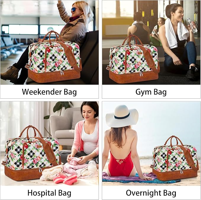 TIBES Travel Weekender Bag for Women, Overnight Bag with Shoe Compartment | 3PCS Large Travel Duffel Bag for Gym, Travel, Hospital, Business Trip, Carry On Tote, Wet & Dry Separation, Water Resistant - Image 2