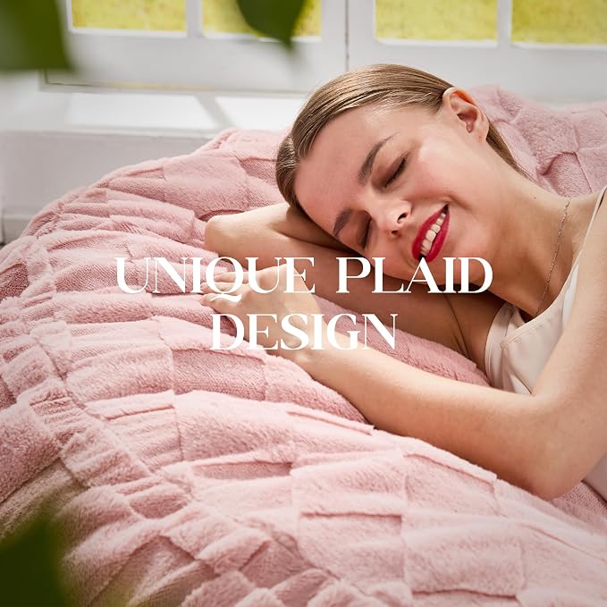 Hobestluk Large Bean Bag Chairs 3FT Big Adults BeanBag Chairs Plaid Cover | Memory Foam,Washable Cover,Unique Fluffy Plaid,Comfy Adults Bean Bag with Filler Gaming Reading Bedroom Dorm Room | Pink 3FT - Image 4