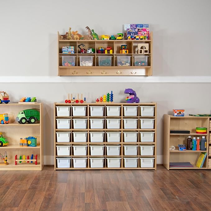 Wood Designs Cubby Storage Bin, Heavy Duty Plastic Containers for Kids White Cubby Tray Set of 30 - Image 6