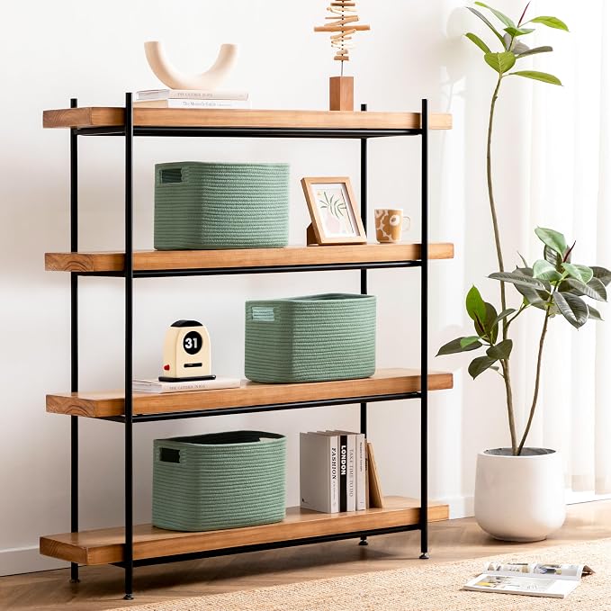 4 Pack Storage Baskets for Organizing, Shelf Baskets with Handles, Green | 14.5"Lx9.8"Wx9"H, Woven Basket, Cotton Rope Basket, Toy Storage, Cube Shelf, Gift Baskets Empty, Home Decor - Image 5