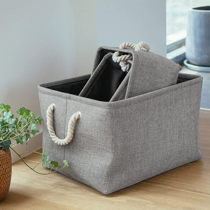 Mangata Foldable Storage Bins Baskets [3-Pack], Collapsible Sturdy Canvas Storage Basket W/Handles for Organizing Shelves Toys Clothes Nursery Closet(Grey, Small) - Image 2