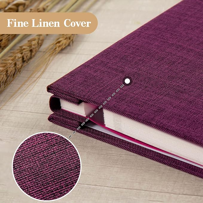 potricher Large Self Adhesive Photo Album 40 Pages, Linen cover, Purple | Photo Album Self Adhesive 4x6 5x7 8x10 Pictures, Linen Cover DIY Scrapbook Albums for Family, Wedding, Baby, Anniversary - Image 5