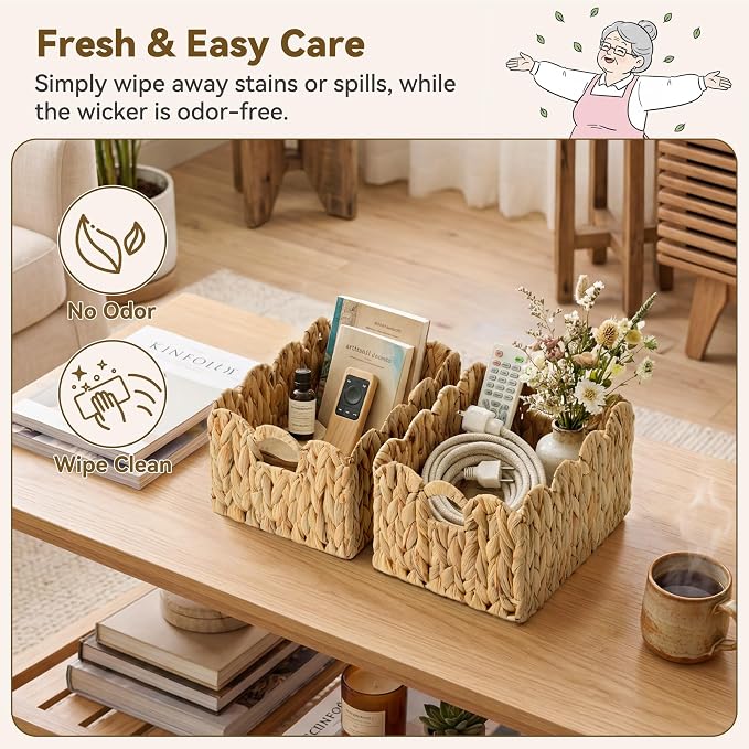 GRANNY SAYS Storage Baskets for Shelves, Wicker Basket with Scalloped Edge | Scalloped Water Hyacinth Basket, Storage Wicker Basket for Pantry, Water Hyacinth Baskets with Scalloped Edge, Woven Baskets - Image 4