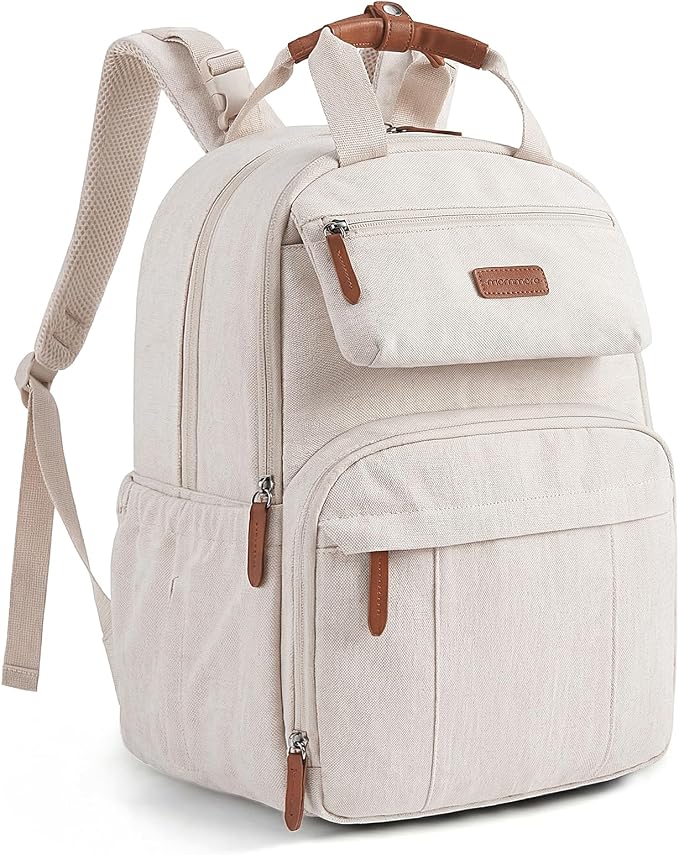 mommore Diaper Bag Backpack Travel Baby Bag with Changing Pad for Mom Dad | Insulated Pockets, Luggage & Stroller Straps, Large Maternity Bag for Newborn Baby Essentials, Hospital & Work, Beige by mommore