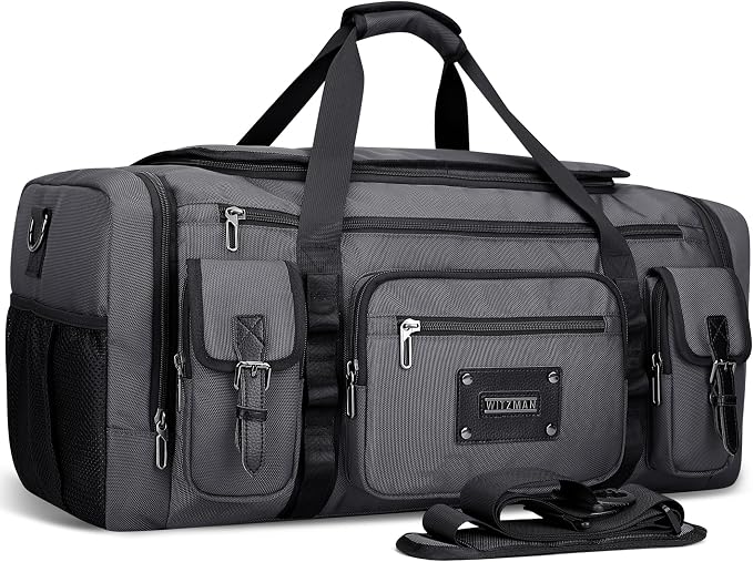 WITZMAN Duffle Bag for Men Large 54L Travel Duffel with Shoe Compartment | Water-resistant Nylon, Dry-wet Pocket, Fits 16" Laptop, Convertible for Gym, Weekender, Sports, Overnight, B717 Silvery Grey by WITZMAN