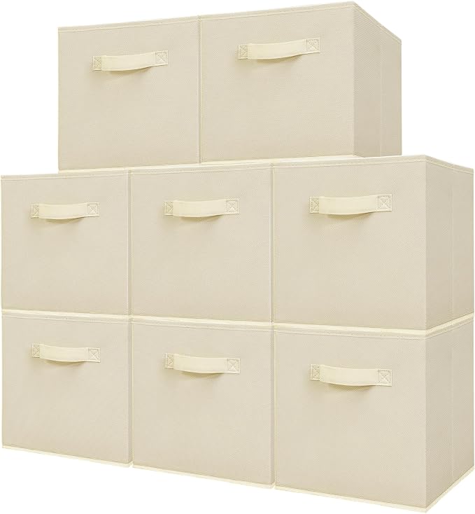 Easi Storage Cubes, 11 Inch Fabric Storage Bins, Set of 8, Foldable Collapsible Cube Organizer with Handles, Closet Shelves Office Nursery Storage, Cubby Storage Bins for Toys Clothes Books, Beige by Unknown