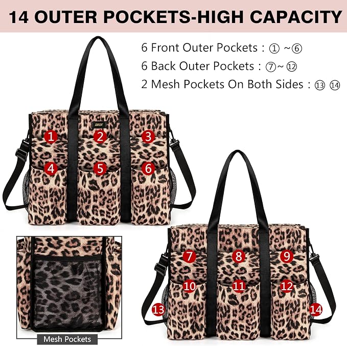 IBFUN Utility Tote Bag with 24 Pockets, Large Teacher Travel Tote for Women | Large Work Tote Bag 2pcs with Zipper for Travel Daily School Teacher Nurse, Large Lightweight Laptop Shoulder Bag Handbag - Image 5