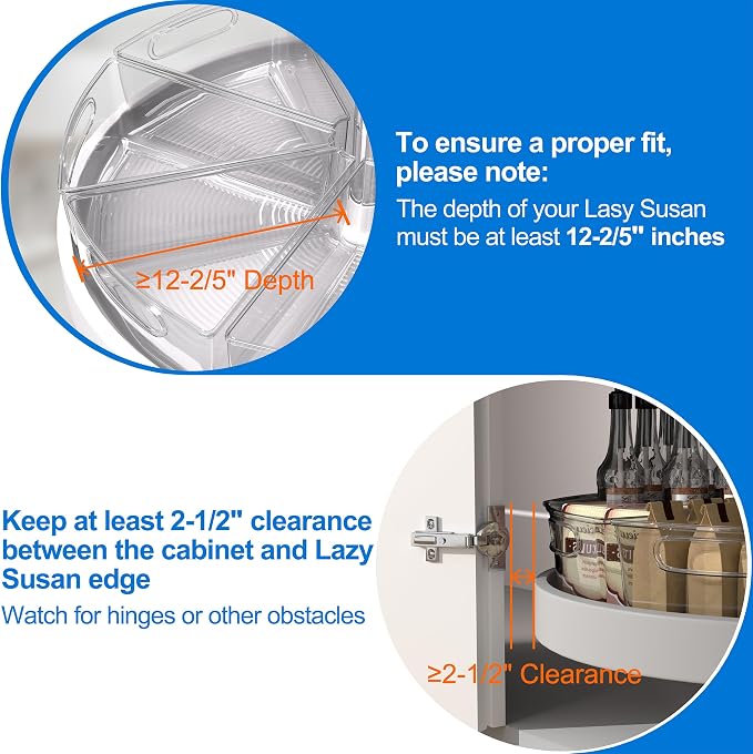 Lazy Susan Organizer Bins for 32"-33" Diameter Corner Cabinet Lazy Susan, 6 Pack, Clear Plastic Cabinet and Pantry Storage Bin, 1/8 Wedge-Food Safe, BPA Free - Image 5