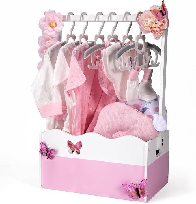 GiftAmaz Pink Wooden Baby Shower Crate Closet, Baby Storage Crate with Handle, Baby Shower Gifts Basket, Baby Welcome Box for Newborn Girls, Pregnancy Gifts for New Parents by GiftAmaz