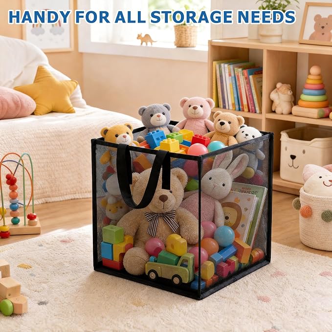 2 Pack Mesh Pop Up Laundry Basket with Handles 32L Portable and Foldable Laundry Hamper Washing Baskets for Tidy Storage Clothes Toys (1 Pack Grey+1 Pack Black) - Image 7