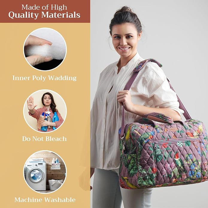 Maison d' Hermine Weekender Bags for Women Cotton Quilted Duffel Overnight Luggage Weekend Bag for Men Gym Gifts Travel | Overnight Luggage Weekend Bag for Men Gym Sports Gifts Duffle bag Business Travellers Trip Spring Summer - Image 2