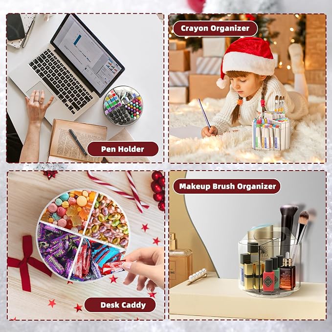 2 Pack Pen Pencil Holder for Kids, Rotating Pen Holder for Desk Organizer, 4 Compartments Art Supply Marker Organizer and Storage, Kids Desk Organizer Marker Holder Caddy Art Supply Organizer for Desk - Image 5