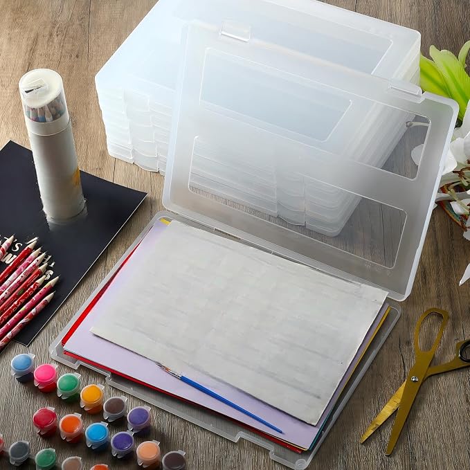 Outus 15 Pieces A4 File Box Paper Photo Storage Box A4 Portable Project Case Clear Plastic Document Magazine Organizer for Back to School Office Supplies Accessories - Image 5