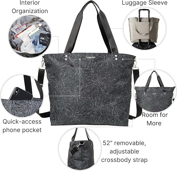 Baggallini Carryall Tote - Lightweight Nylon Zipper Top Weekender Travel Beach Bag w/Luggage Sleeve - Image 4