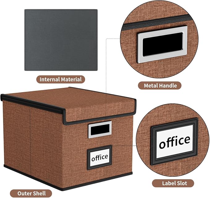 Upgrade Portable File Organizer Box with Lid,Large Linen Hanging Office Document Storage Box with Lid,Collapsible Filing&Storage Box for Office/Decor/Home-14.9x12.7x10.8in,1pk-without folders | File Box with Plastic Slides for Document Storage, Filing ... - Image 4