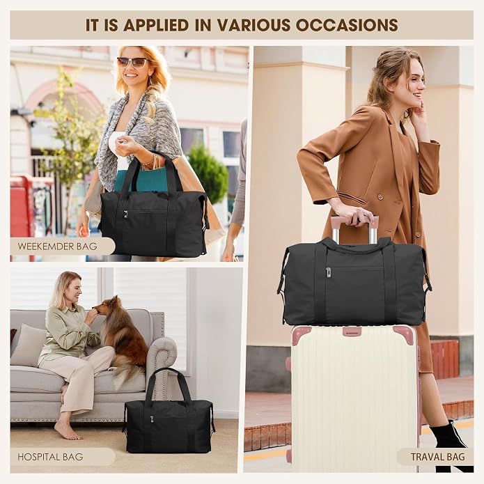 Women's Weekender bag Travel Duffel Bag with Shoe Compartment 21-inch Airline-Approved Carry-On, 2-Piece Overnight Bag Set Personal Item Luggage - Image 2