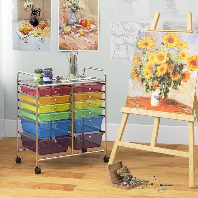 Giantex 12 Drawer Rolling Storage Cart Tools Scrapbook Paper Office School Organizer (Multicolor) - Image 2