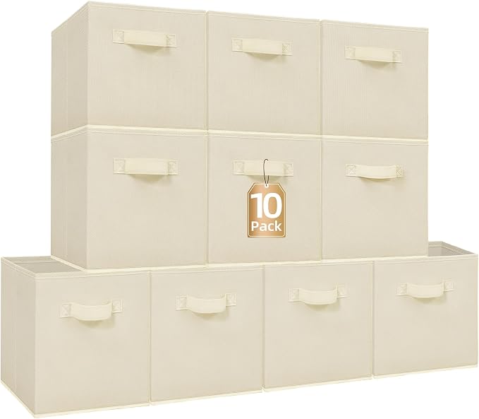 STORAGE MANIAC Storage Cubes, 11 Inch Collapsible Storage Bins with Handles, 10 Pack Fabric Foldable Bins for Organization, Durable Storage Bins for Closet, Shelves, Offices, 10-Pack Beige by STORAGEMANIAC