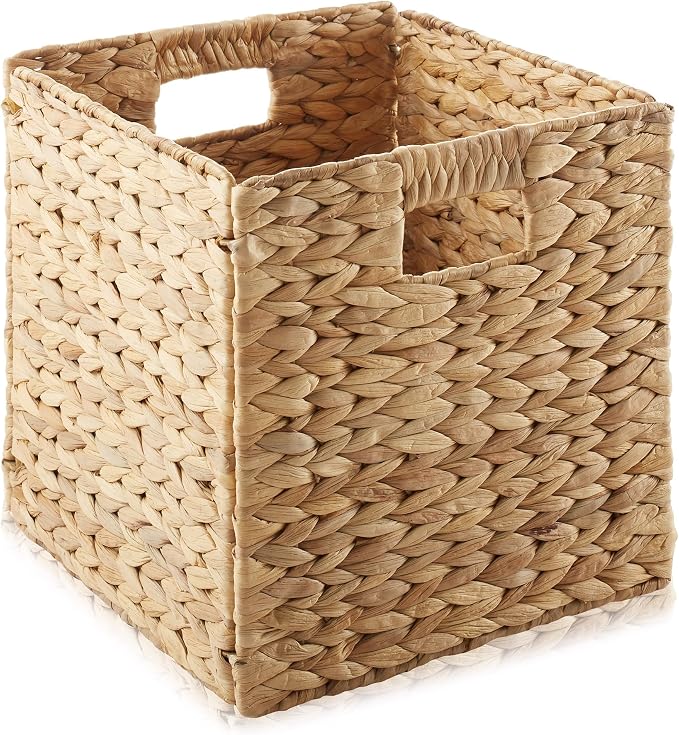 Casafield 10.5" x 10.5" Water Hyacinth Storage Baskets, Natural - Set of 6 Collapsible Cube Organizers, Woven Bins for Bathroom, Bedroom, Laundry, Pantry, Shelves - Image 3